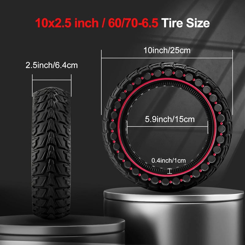 BANGTING 2PCS 60/70-6.5 إطار سكوتر، 10x2.5 بوصة إطار صلب لسيغواي ناينبوت ماكس G2 / G30 / G30D / G30E / G30E / G30LP / G30D II / G30 ماكس، 10x2.5-6.5 بدائل الإطارات للسكوتر الكهربائي (أحمر) - Image 3